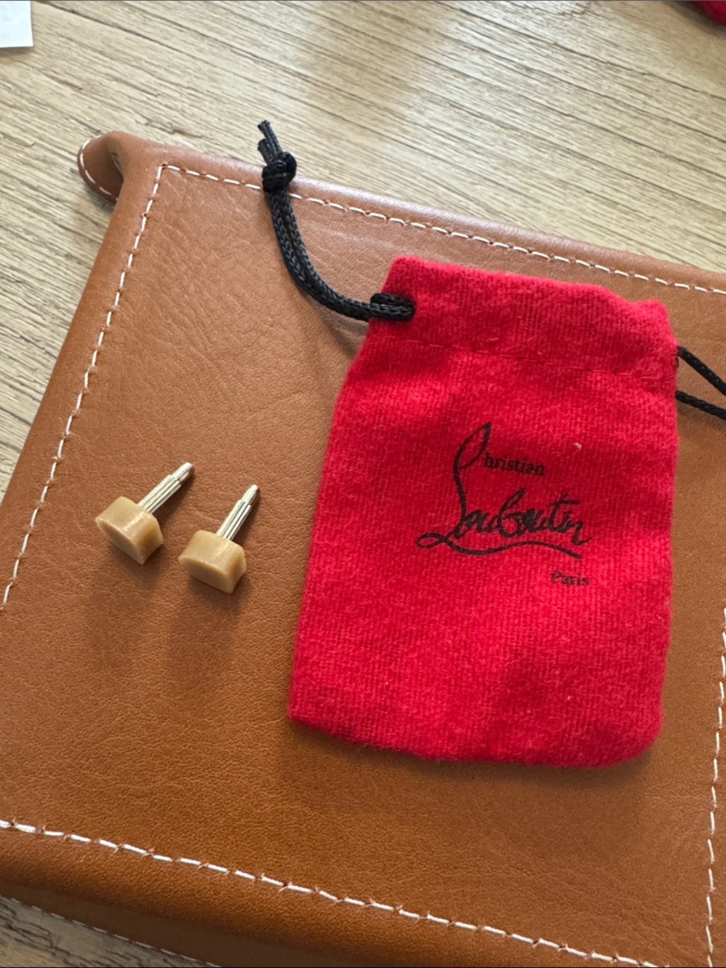 Christian Louboutin Red Velvet Drawstring Pouch With Heel Replacement Taps
